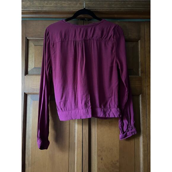 Abercrombie & Fitch Women's V Neck Tie Front Blouse Top Long Sleeve Fuchsia SZ S - Picture 2 of 10